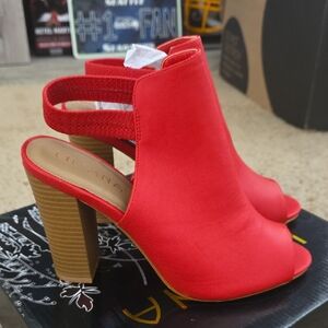 Liliana Red Peep-Toe Block Heel Sandals
